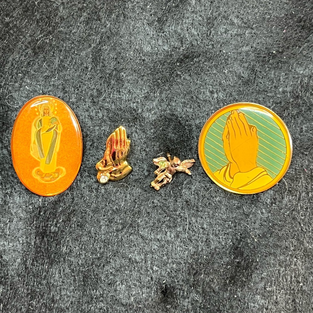 Vintage Religious catholic Enamel Pins Praying Hands Guardian Angel Virgin Mary